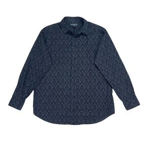 Black Damask Long Sleeve Button Shirt Whimsigoth Fairy Grunge Dark Feminine 2XLT